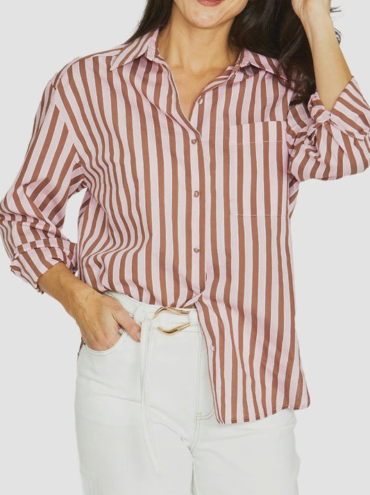 Ribbon Stripe Shirt - Pecan/Pink