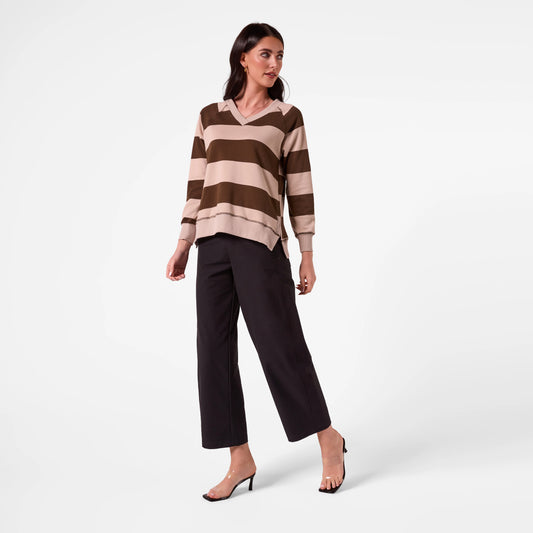 V Neck Stripe Sweatshirt