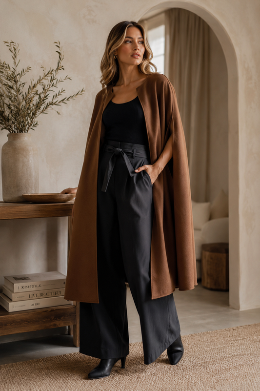 Sleeveless Long Coat - Brown