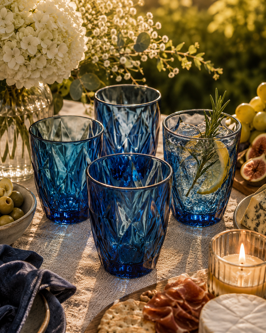 Deanna Double Old Fashion Glass 4pc Blue Gift Boxed