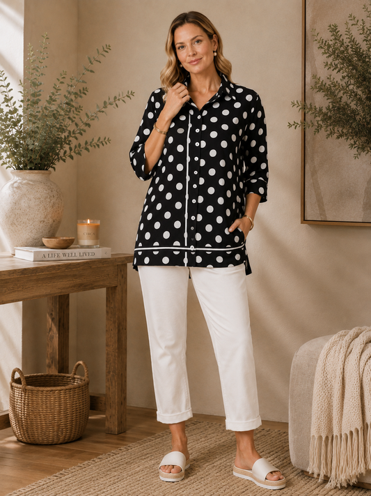 Del Mar Spot Print Shirt - Black/White