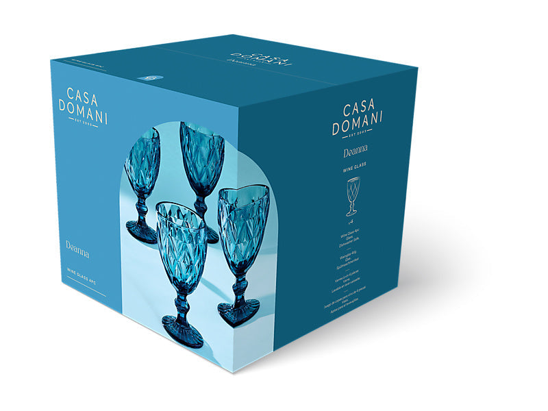 Deanna Wine Glass 4pc Blue Gift Boxed