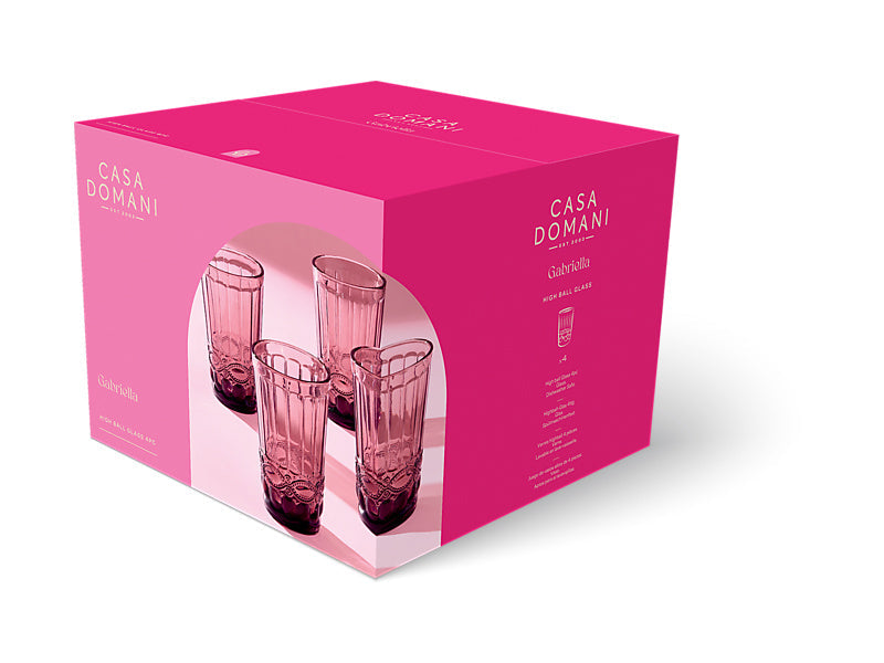 Gabriella Highball Glass 4pc Pink Gift Boxed