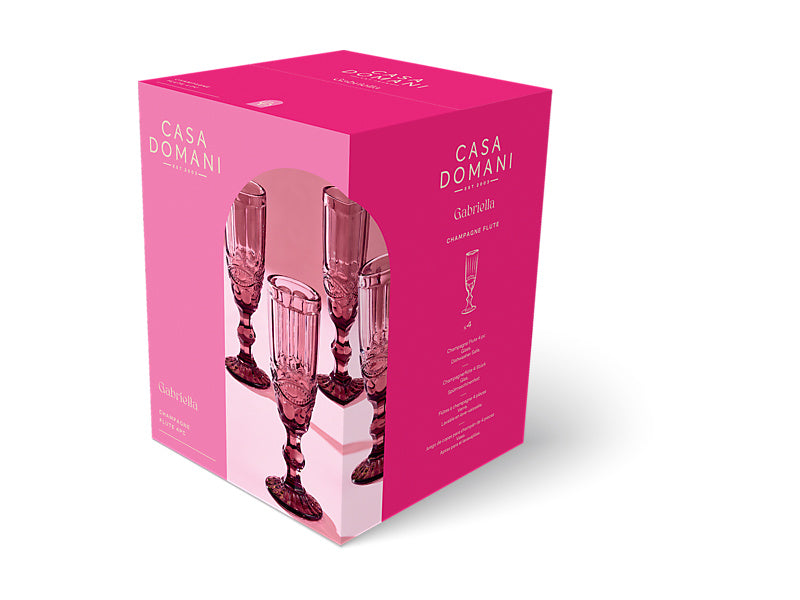 Gabriella Champagne Flute 4pc Pink Gift Boxed