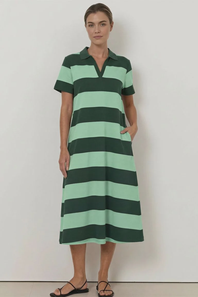 Polo Stripe Dress - Green/Forest