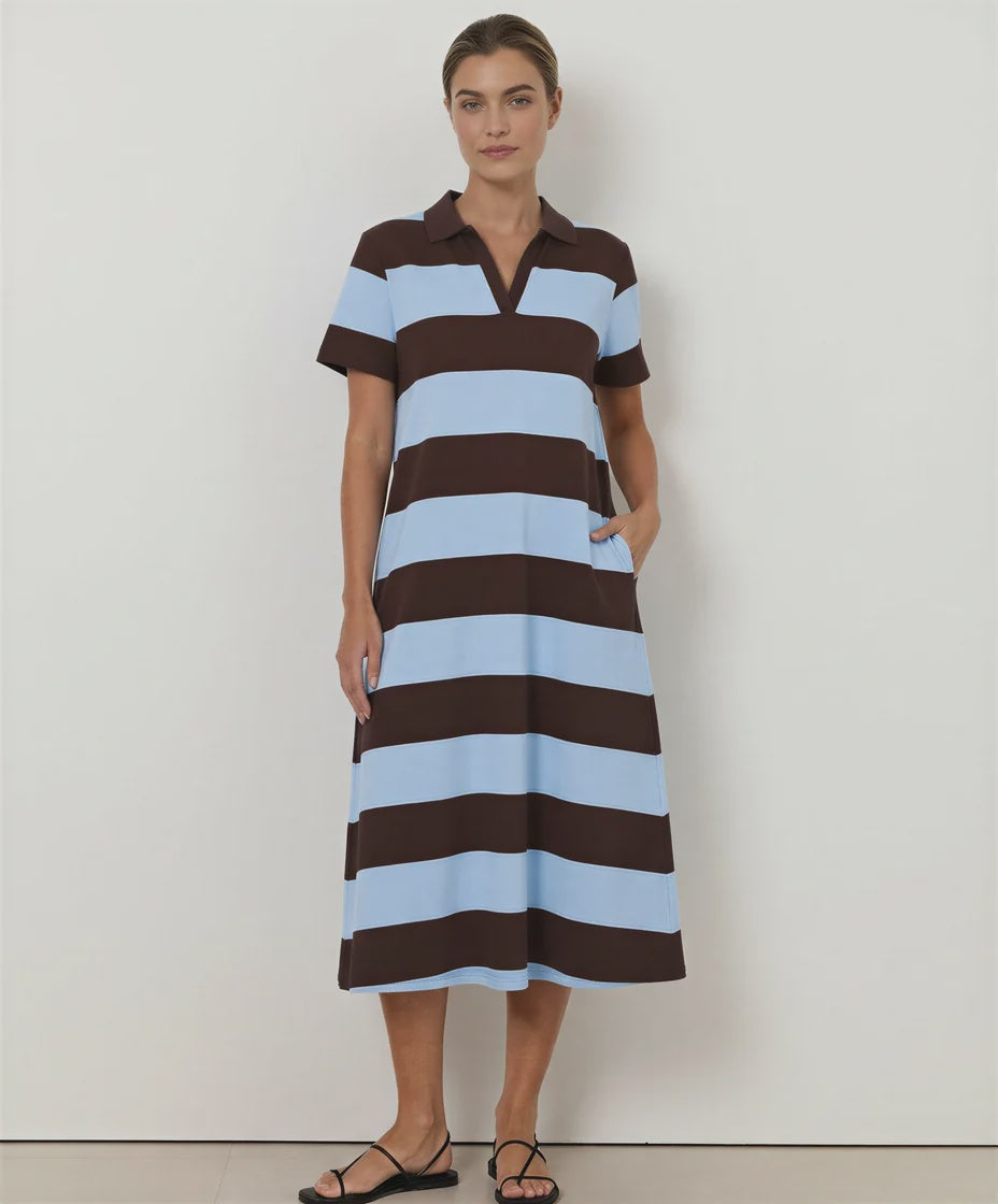 Polo Stripe Dress Blue Brown