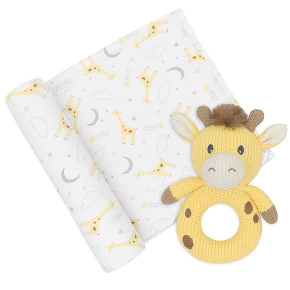 Jersey Swaddle & Rattle - Noah/Giraffe