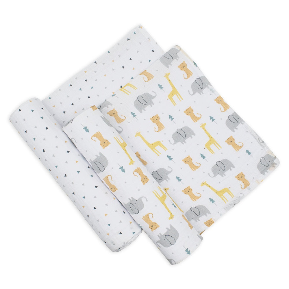 2-pack Muslin Wraps - Animal Parade