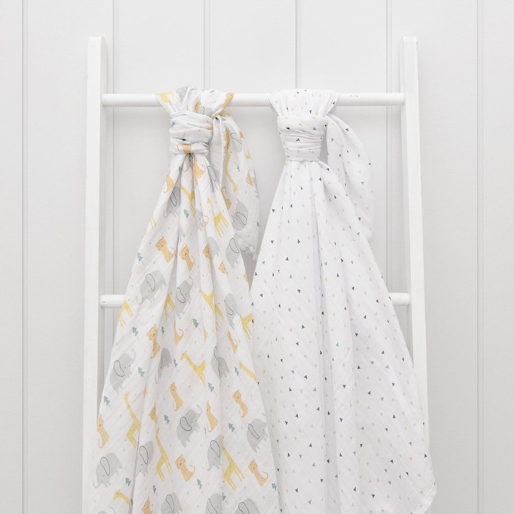 2-pack Muslin Wraps - Animal Parade
