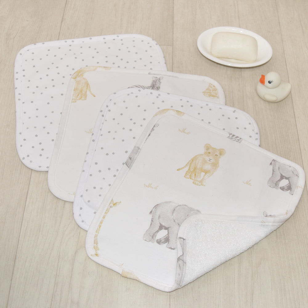 Face Washers 4pk Savanna Babies