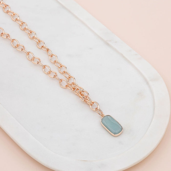 Short Rose Gold Turquoise Stone Necklace