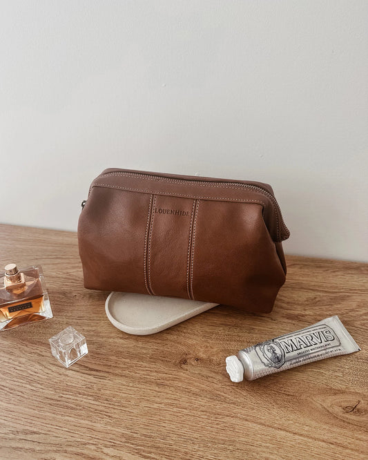 Albie Cosmetic Case - Saddle Cognac