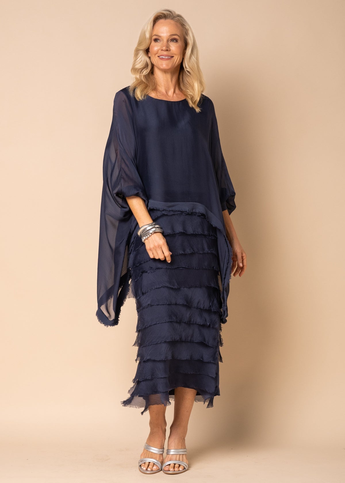 Candie Silk Dress O/S - Navy