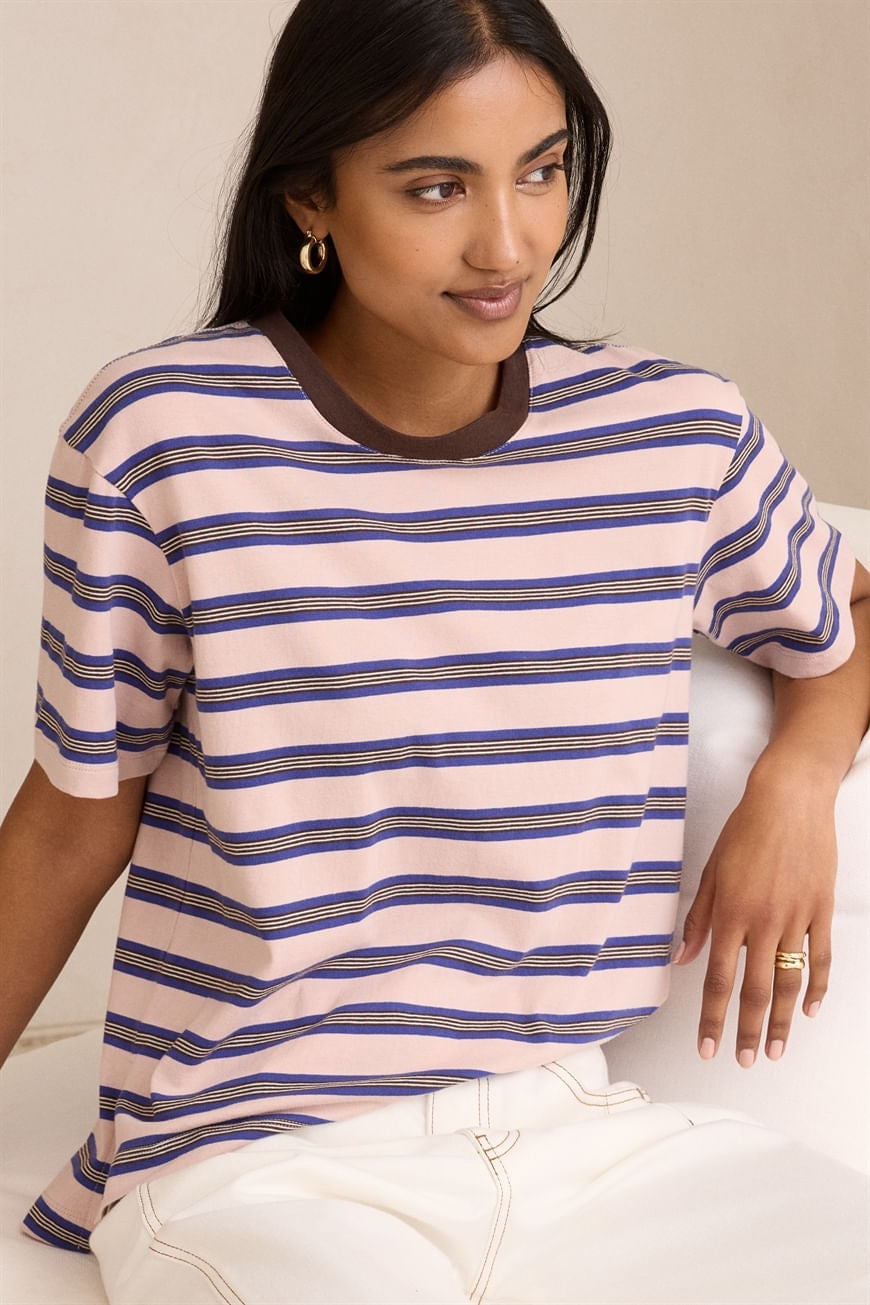 Stevie Tee - Chalk Pink, Polo Blue, Choc Stripe