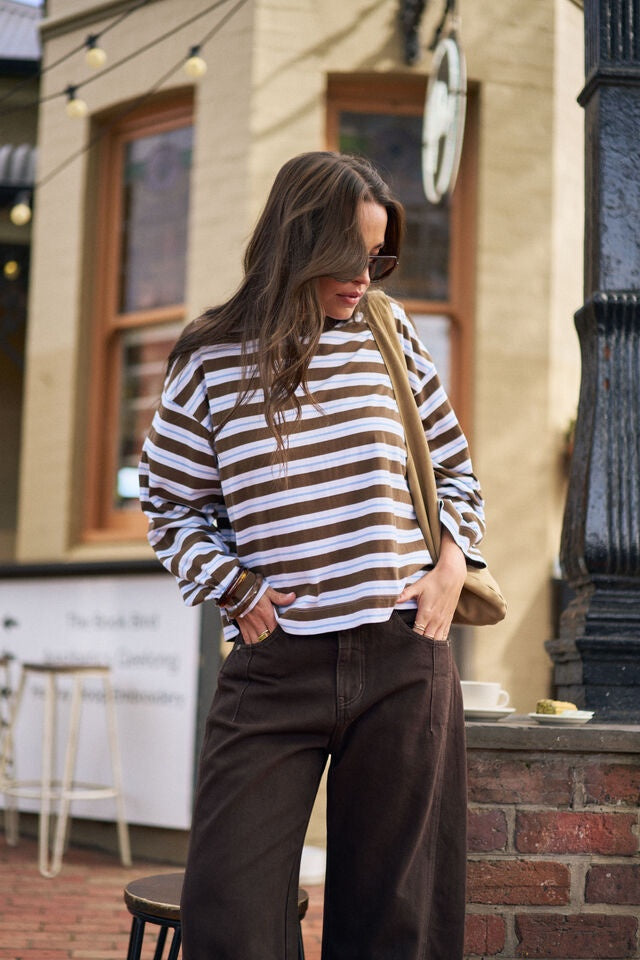 Beau Long Sleeve Slouchy Tee - Cocoa Sky Blue