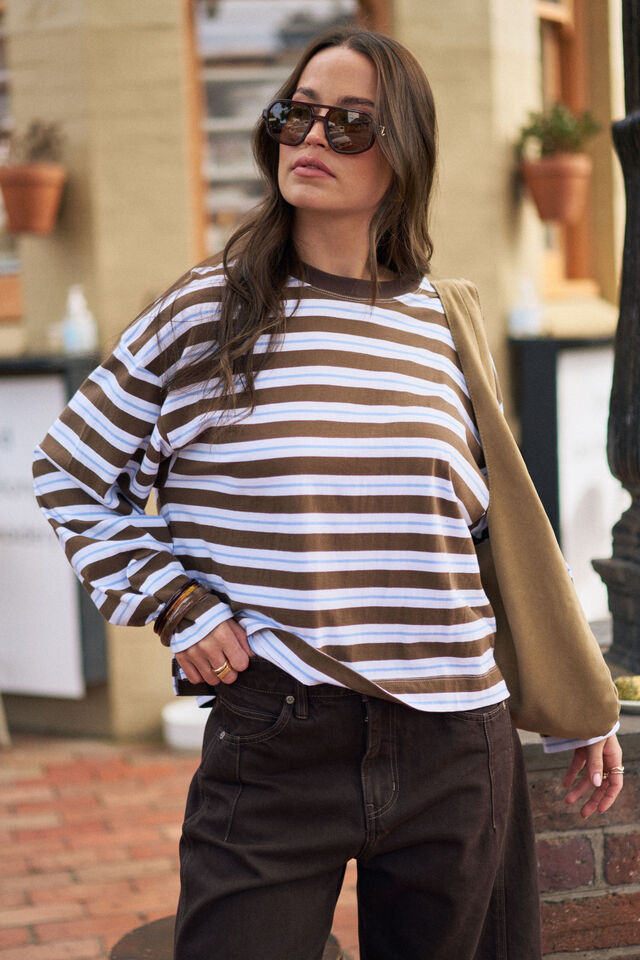 Beau Long Sleeve Slouchy Tee - Cocoa Sky Blue
