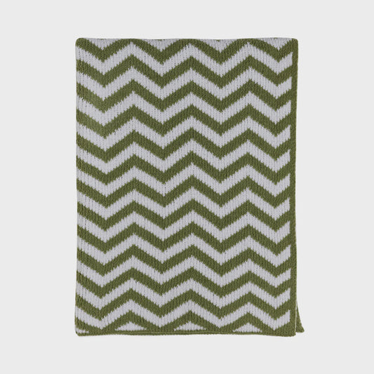 Chenille Knitted Blanket - Chevron/Sage