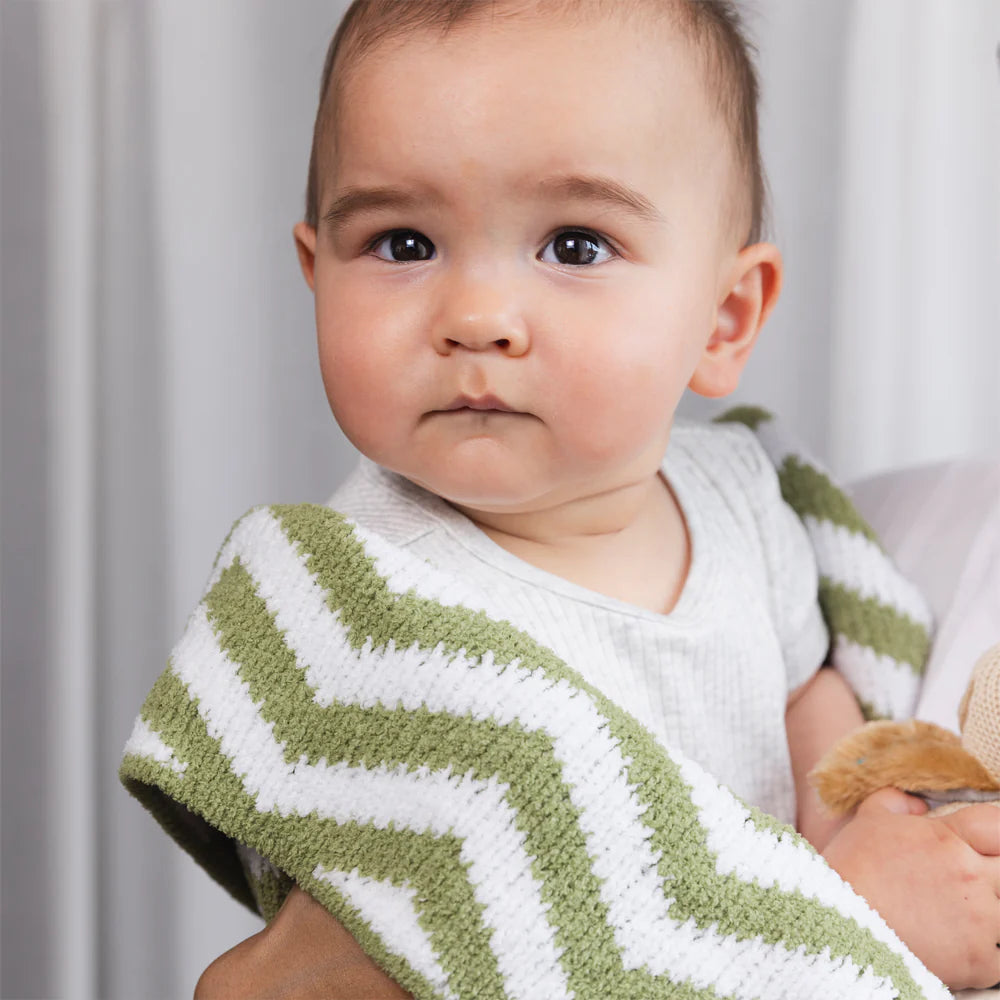 Chenille Knitted Blanket - Chevron/Sage