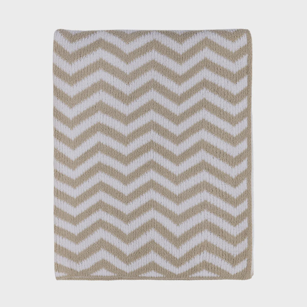 Chenille Knitted Blanket - Chevron/Taupe