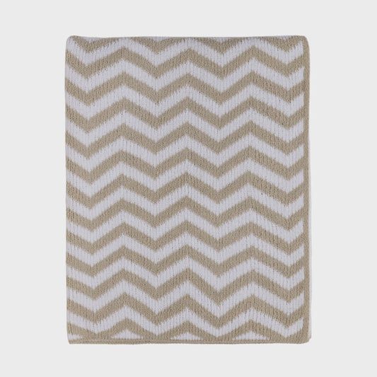 Chenille Knitted Blanket - Chevron/Taupe