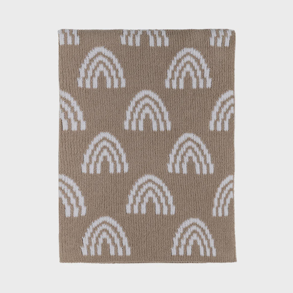 Chenille Knitted Blanket - Rainbow/Taupe