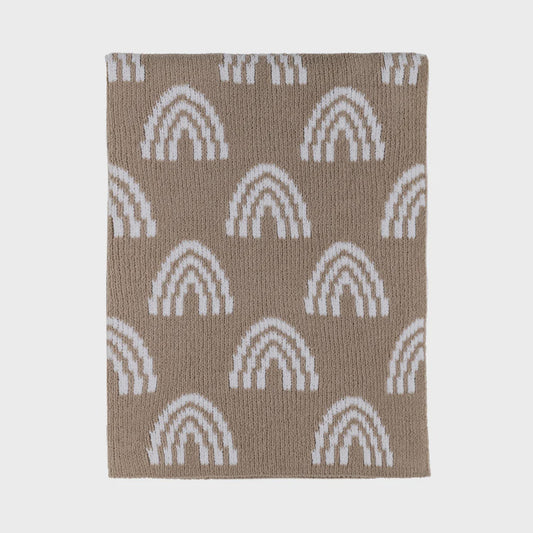 Chenille Knitted Blanket - Rainbow/Taupe