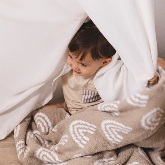 Chenille Knitted Blanket - Rainbow/Taupe