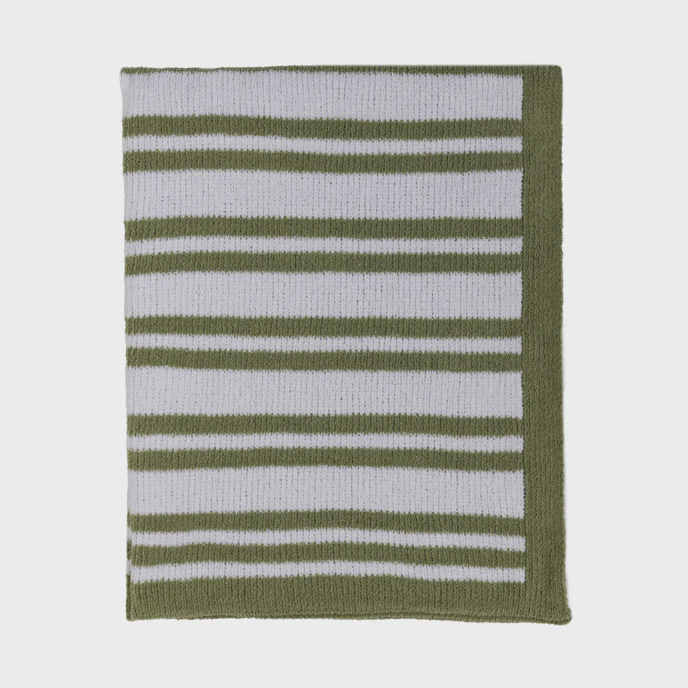 Chenille Knitted Blanket - Stripes/Sage