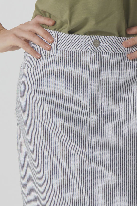 Stripe Knee Length Skirt - Navy White