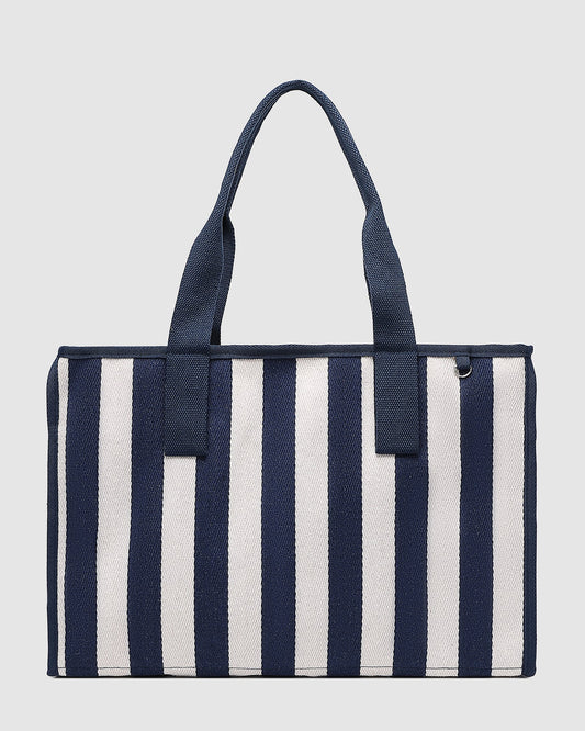 Noosa Canvas Beach Bag - Navy Stripe