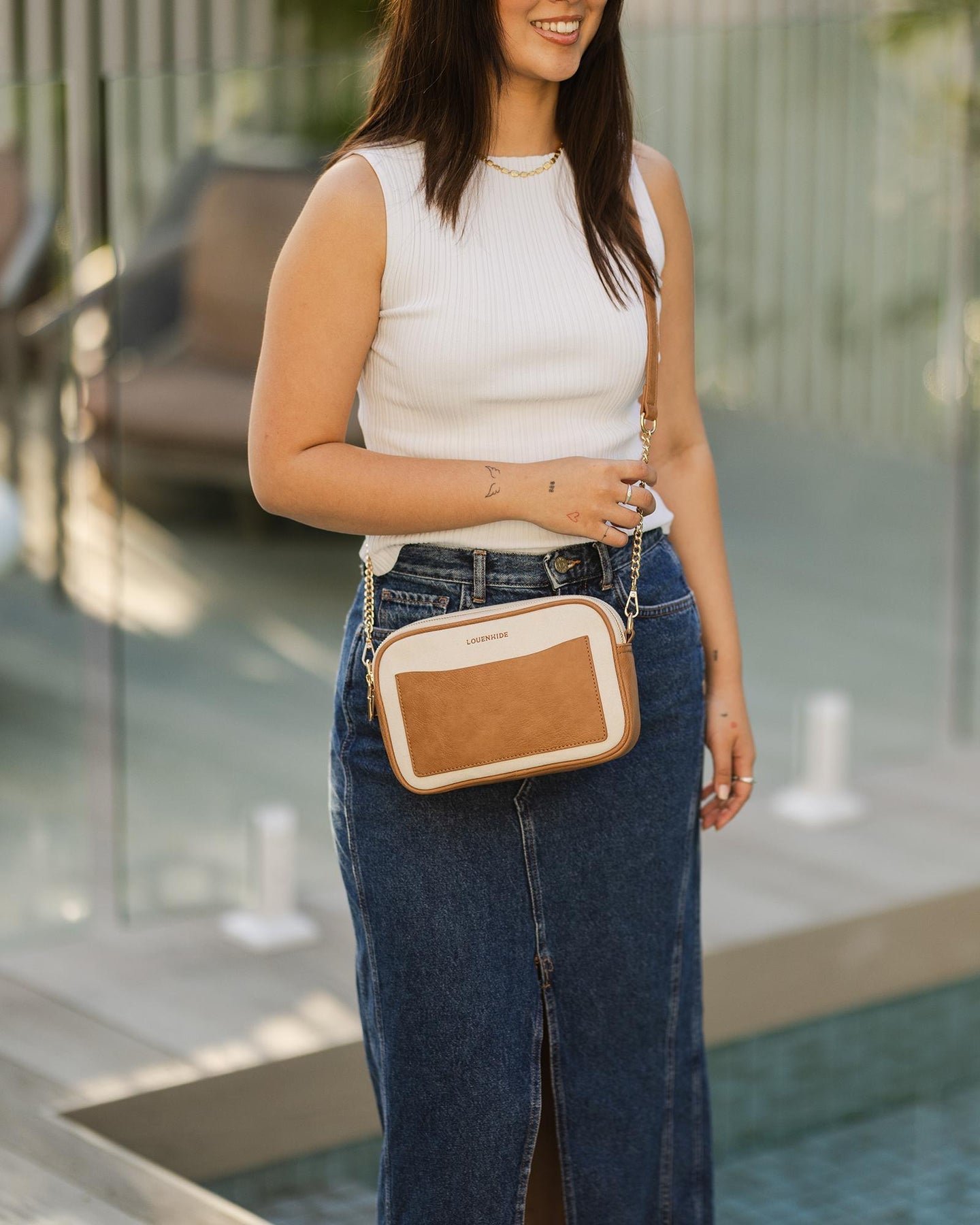 Jolene Canvas Crossbody Bag Cream/Camel