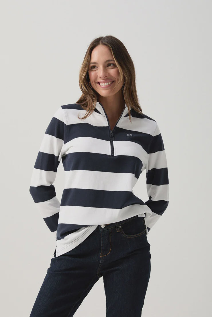 Stripe 1/2 Zip Rugby Parisian Night/White