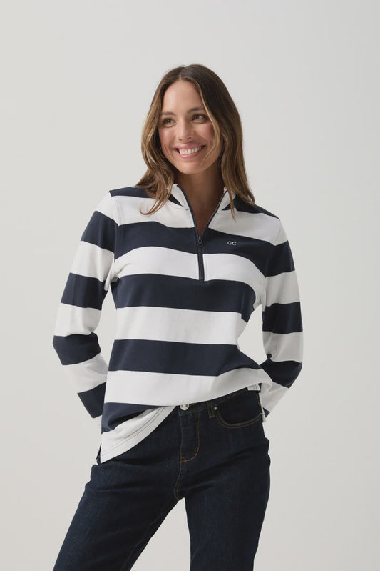 Stripe 1/2 Zip Rugby Parisian Night/White