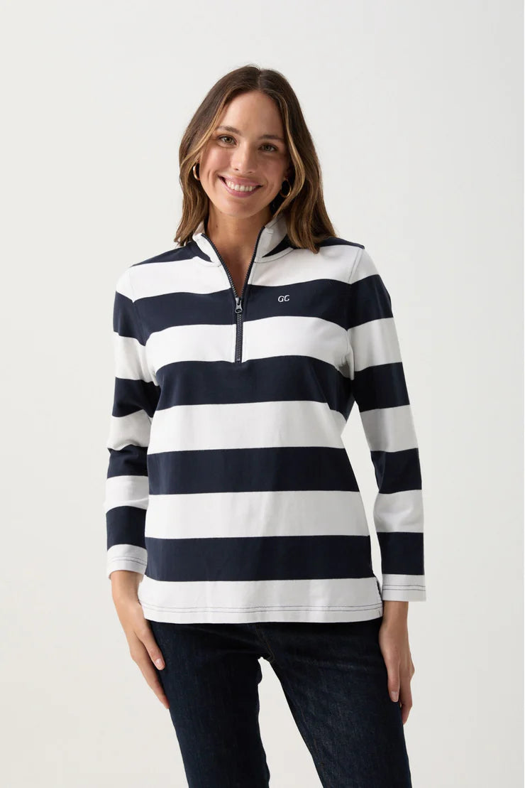 Stripe 1/2 Zip Rugby Parisian Night/White