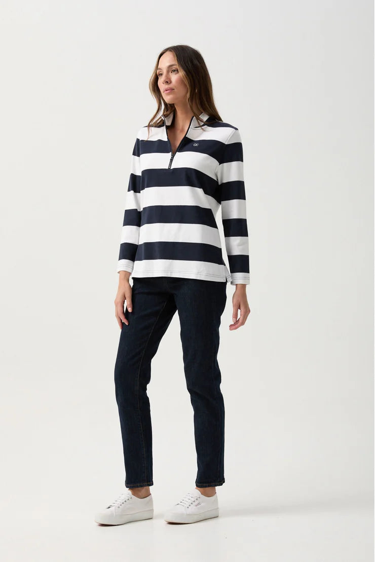 Stripe 1/2 Zip Rugby Parisian Night/White
