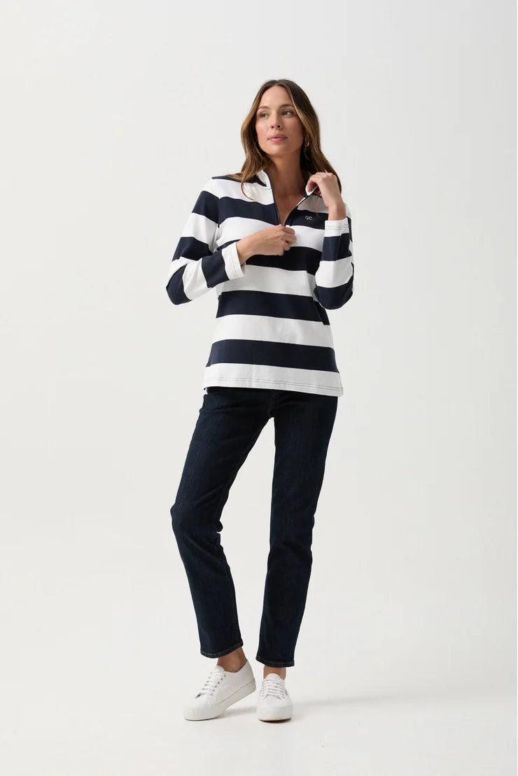 Stripe 1/2 Zip Rugby Parisian Night/White