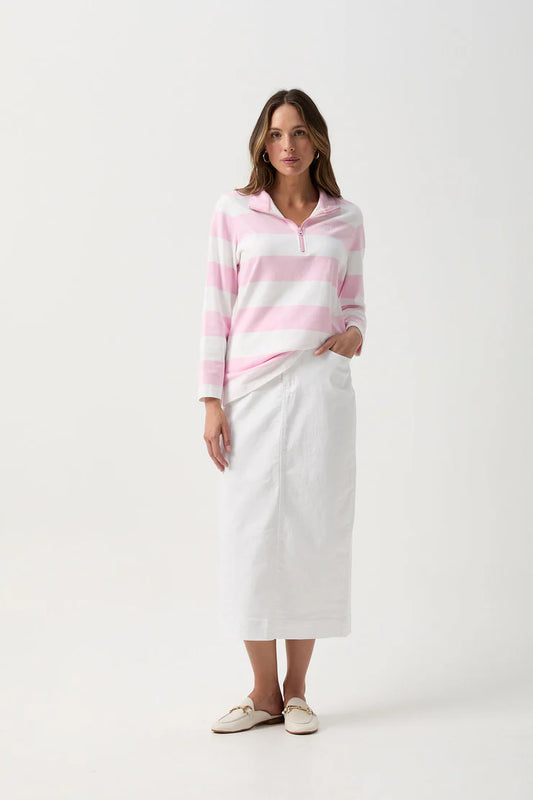 Stripe 1/2 Zip Rugby Parisian Nosegay/White