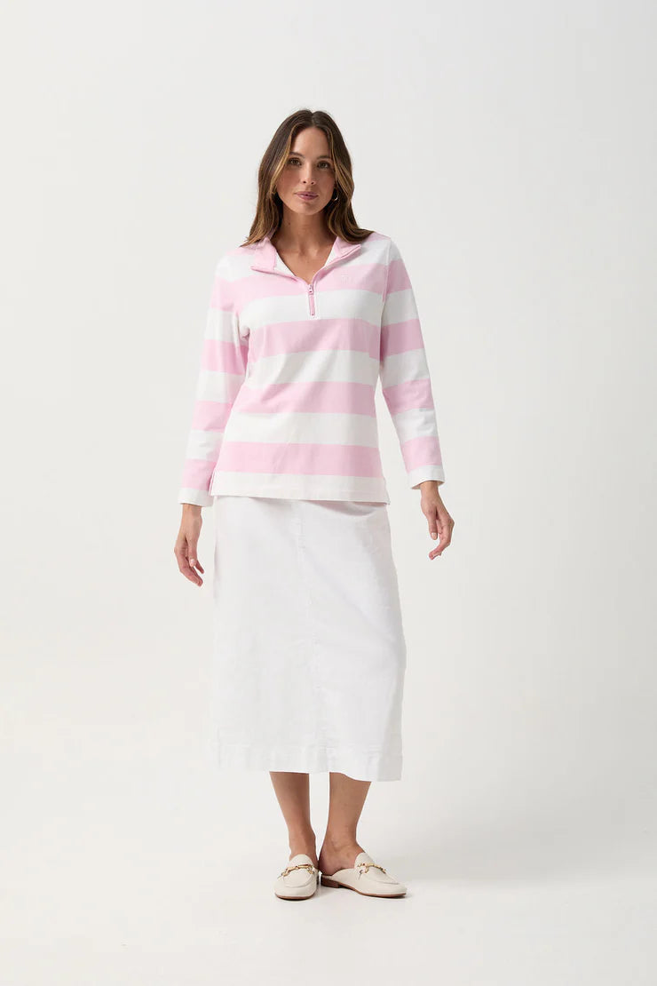 Stripe 1/2 Zip Rugby Parisian Nosegay/White