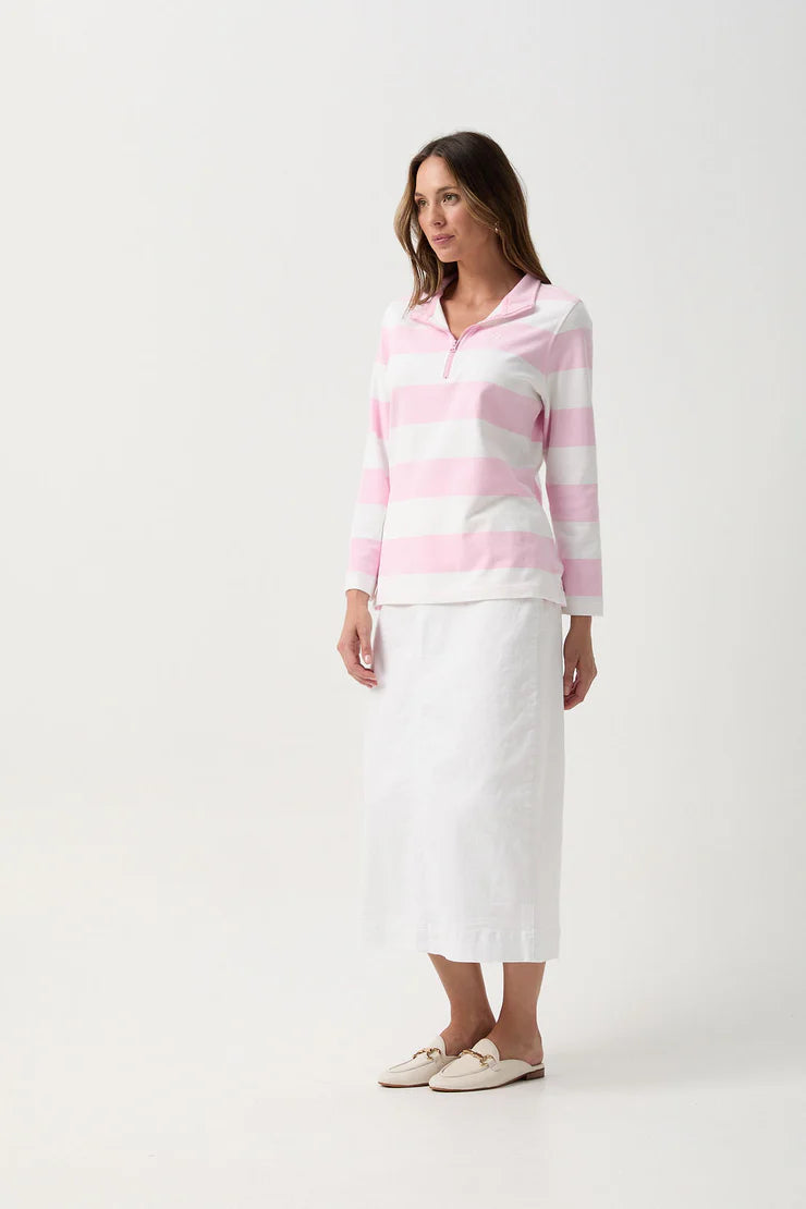 Stripe 1/2 Zip Rugby Parisian Nosegay/White