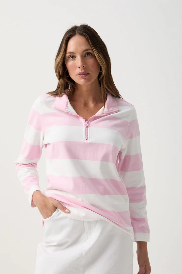 Stripe 1/2 Zip Rugby Parisian Nosegay/White