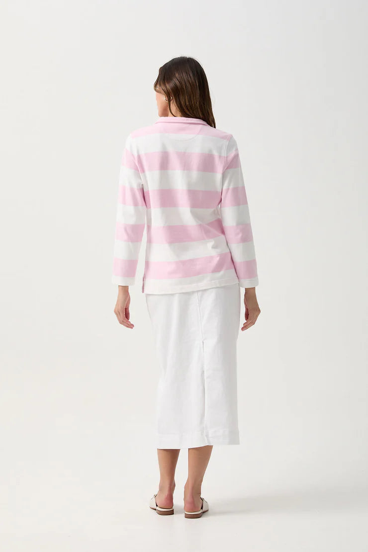 Stripe 1/2 Zip Rugby Parisian Nosegay/White
