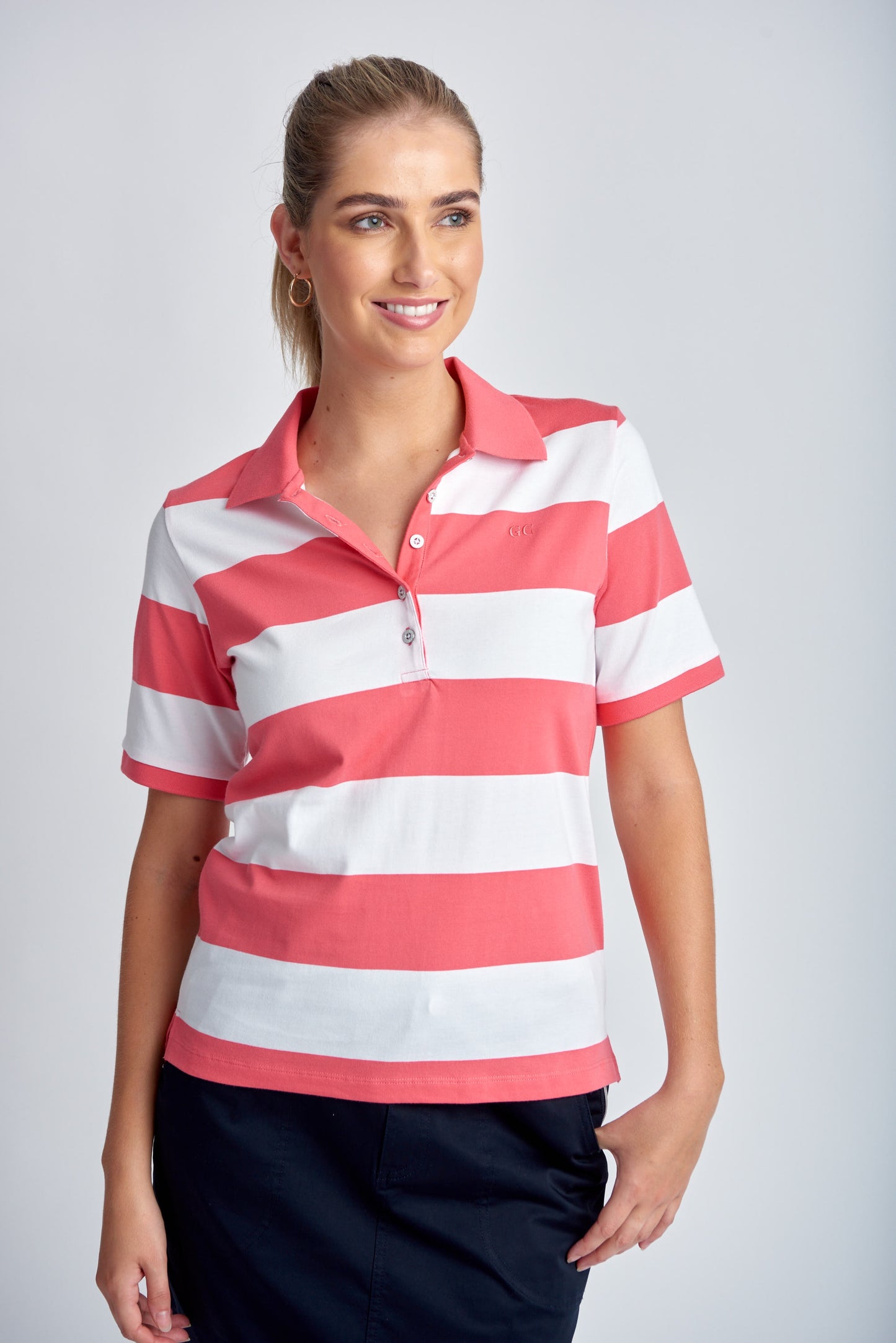 Stripe Polo Coral/White