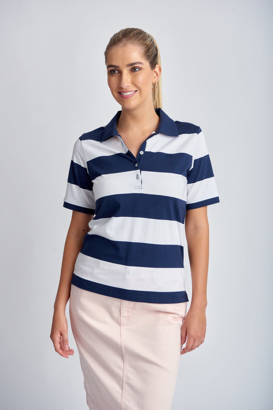 Stripe Polo Navy/White