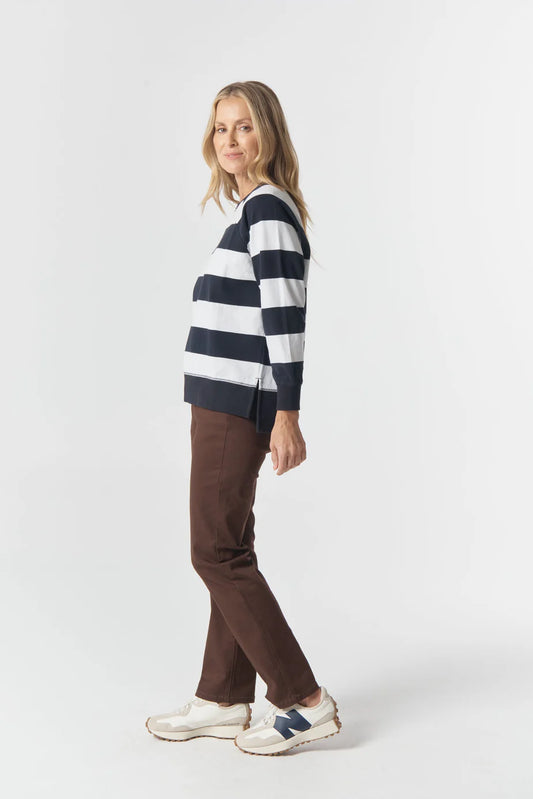 Cotton Rugby Stripe - Navy/White