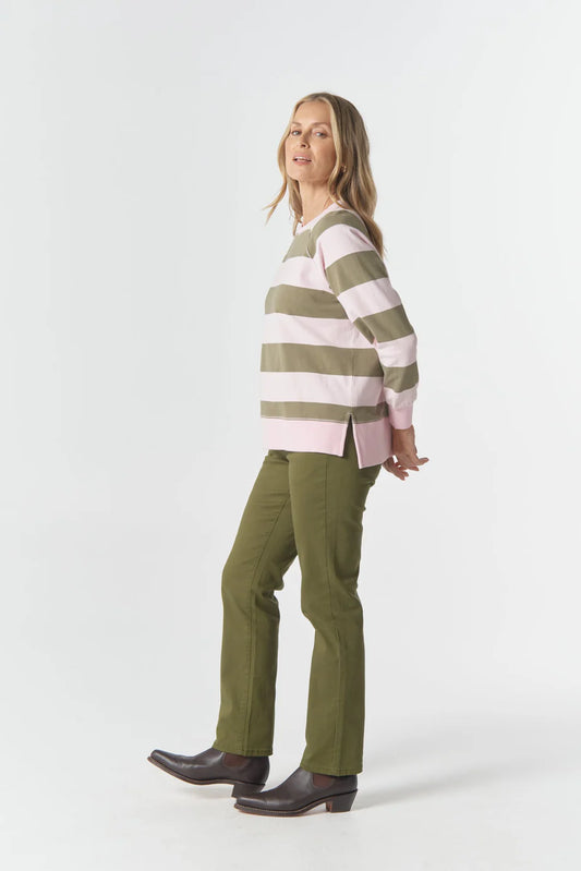 Cotton Rugby Stripe - Pink/Sage