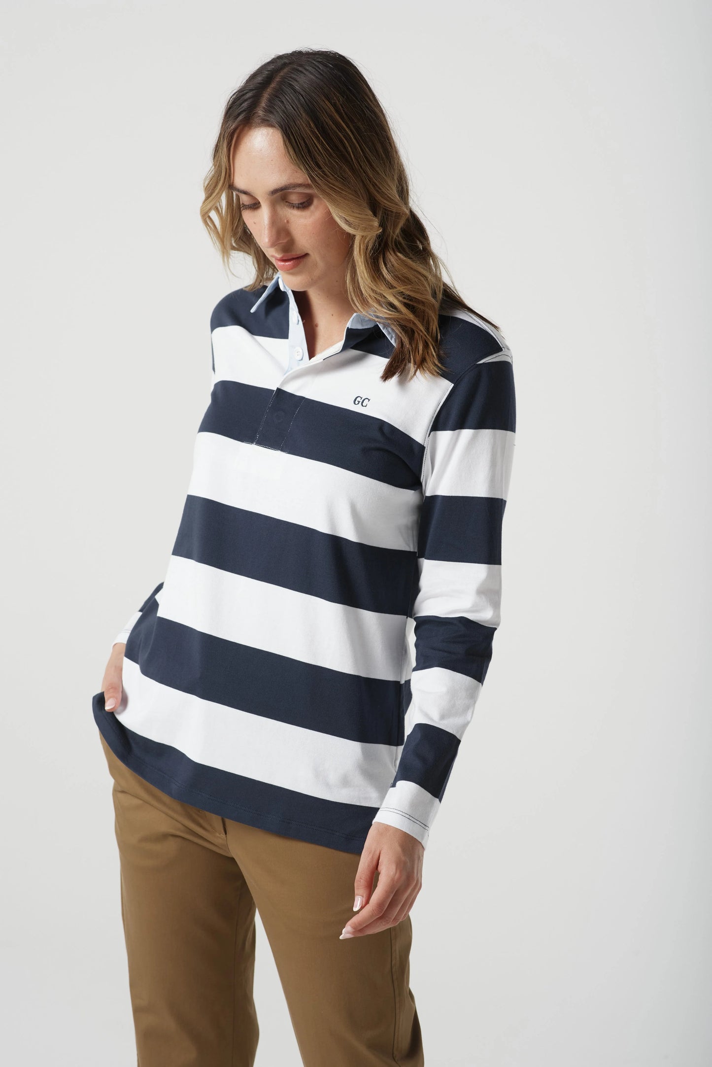 Relaxed Fit Stripe Cotton Rugby Top White/Parisian Navy