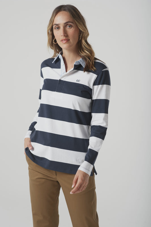 Relaxed Fit Stripe Cotton Rugby Top White/Parisian Navy