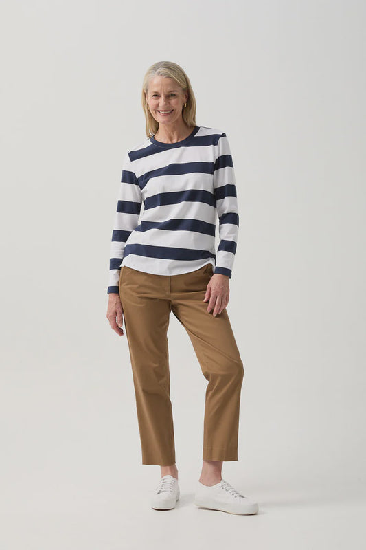 Cotton L/S Tee With Button Sleeve White/Parisian Night