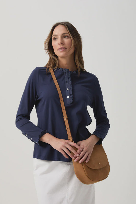 Frill Collar Long Sleeve Tee - Parisian Night