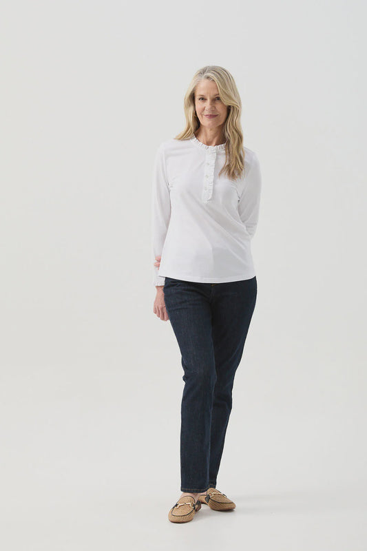 Frill Collar Long Sleeve Tee - White